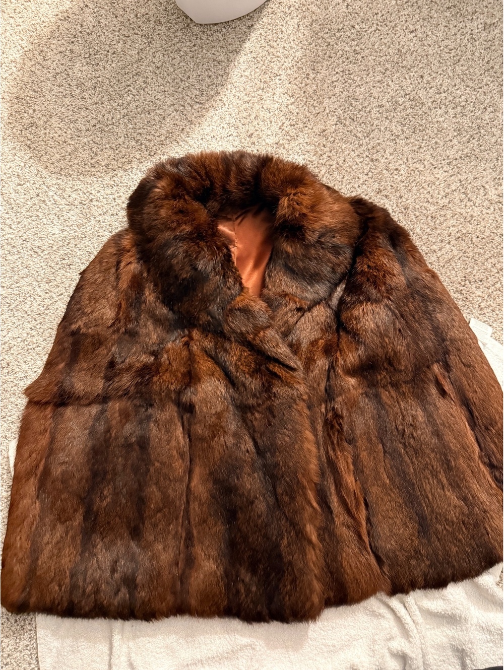 Vintage Brown genuine Fur Coat with Satin Lining likely mink
